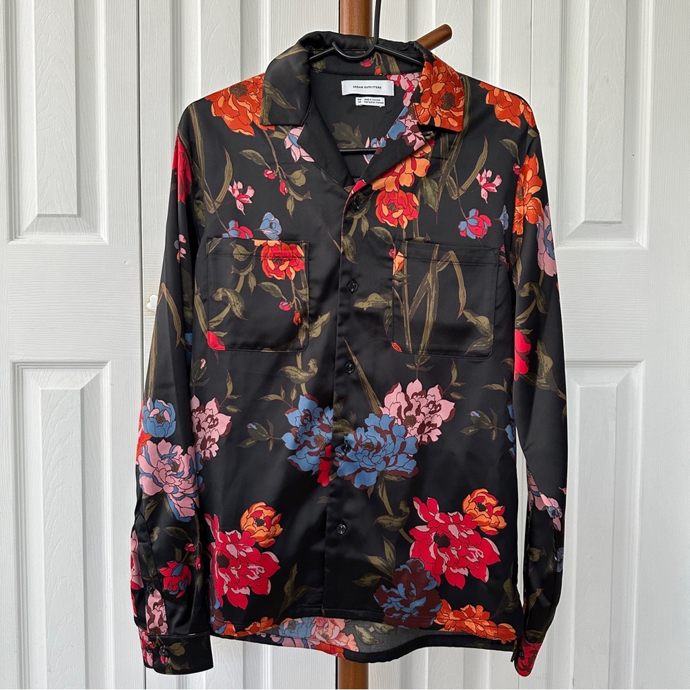 Urban Outfitters Printer Satin Button Down Shirt